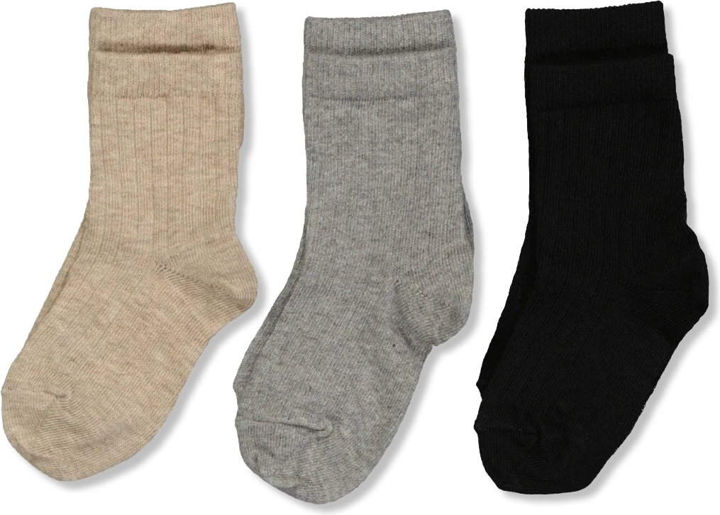 mp Denmark Bomulds-Ribstrømper 3-pak - Beige/Grå/Sort