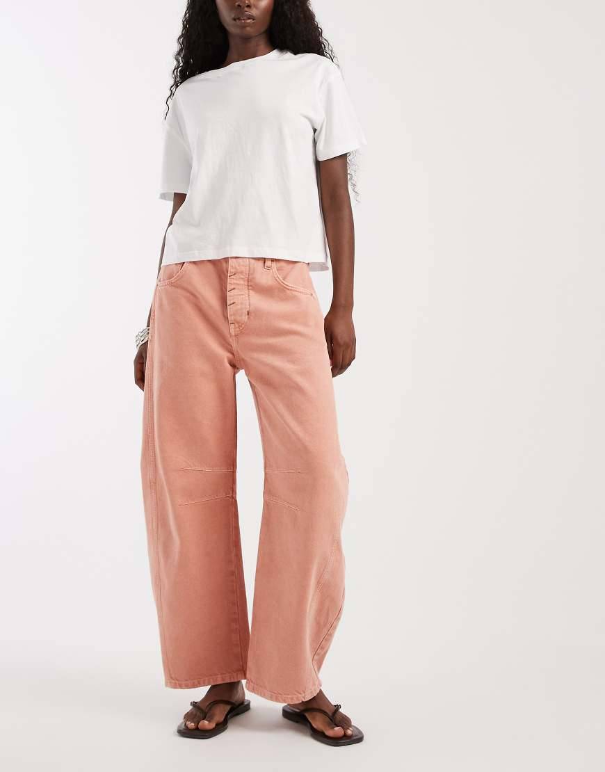 Free People Good Luck Mid Rise Barrel - Pink