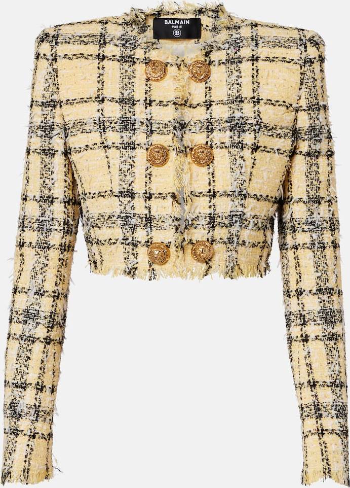 Balmain Cropped Sequined Tweed Jacket - Multicoloured
