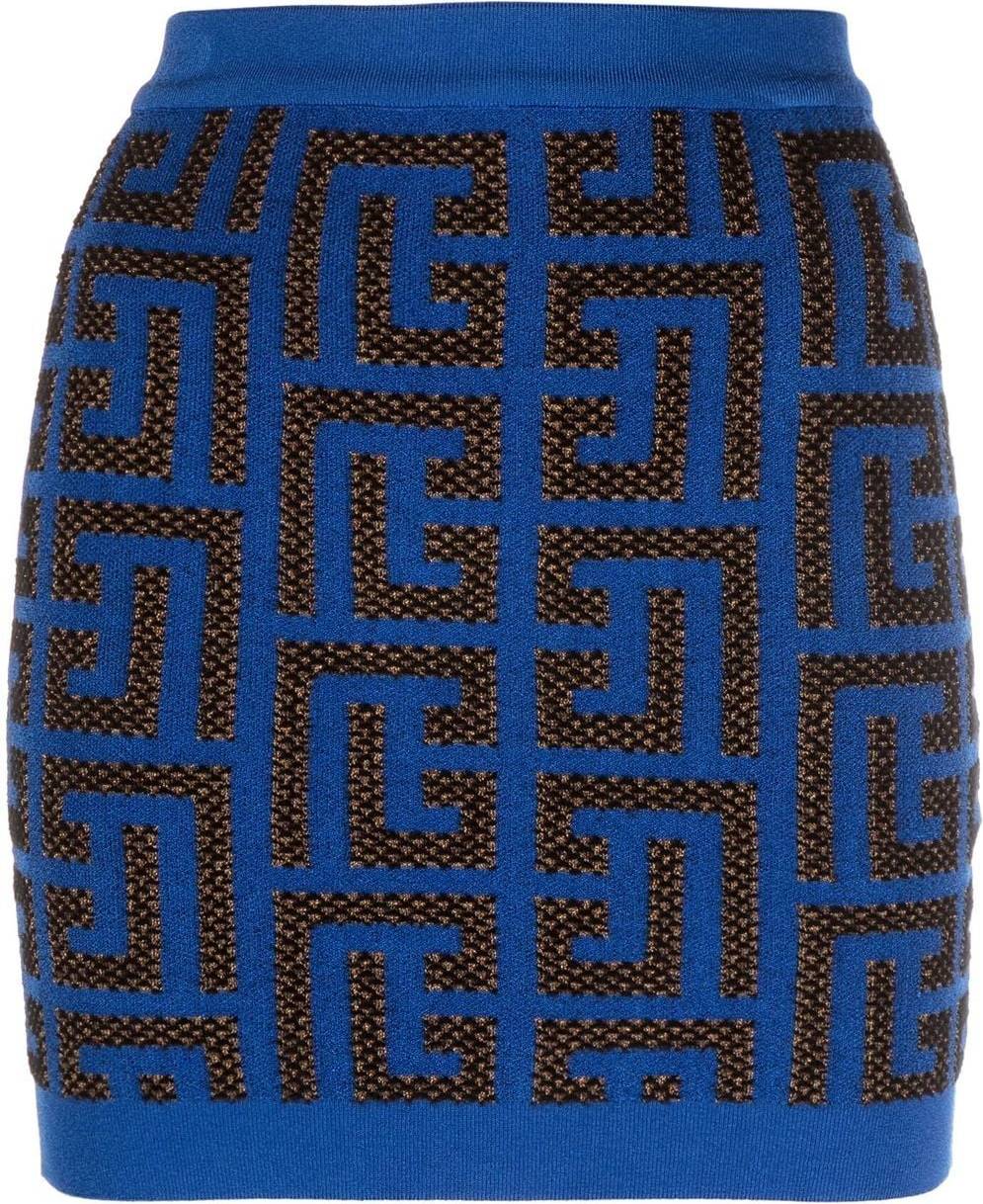 Balmain Monogram Pattern Miniskirt - Blue