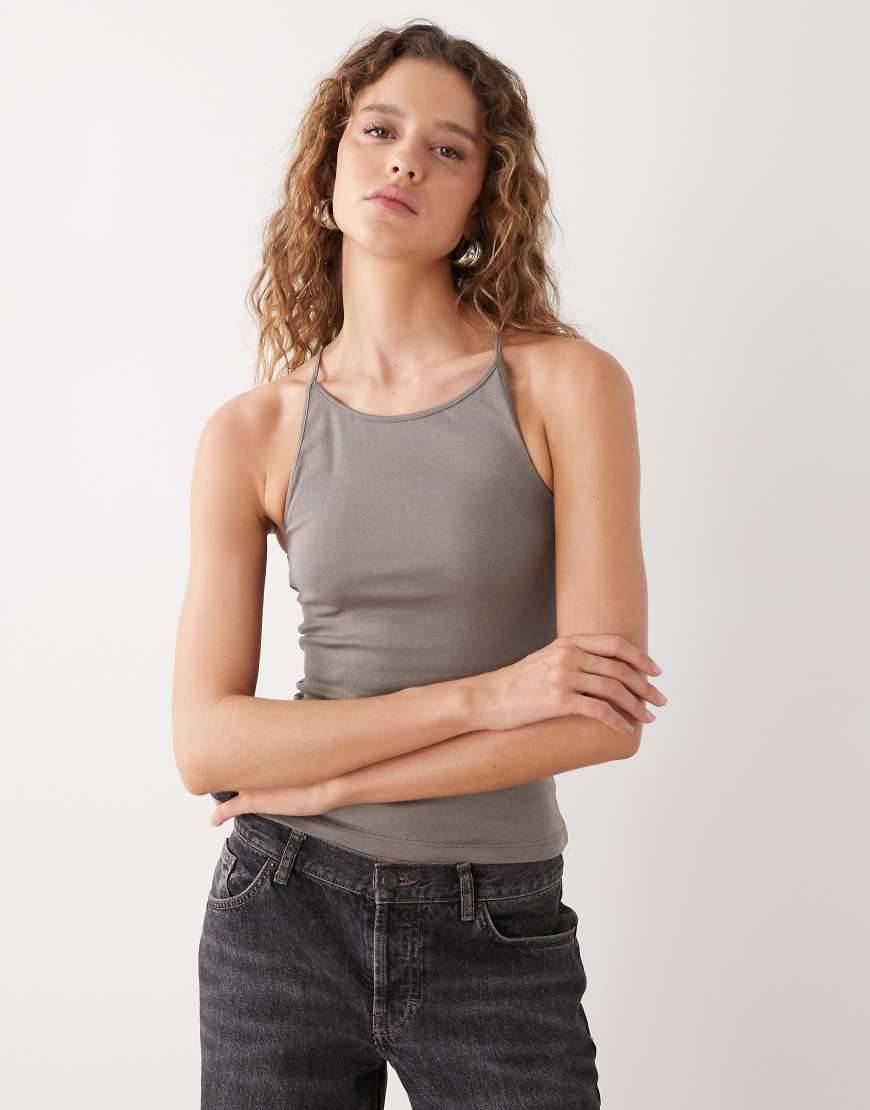 Grå Slim Fit-Top Med Racerryg
