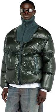Diesel Down Puffer Jacket Ripstop Ribbed Collar - Green