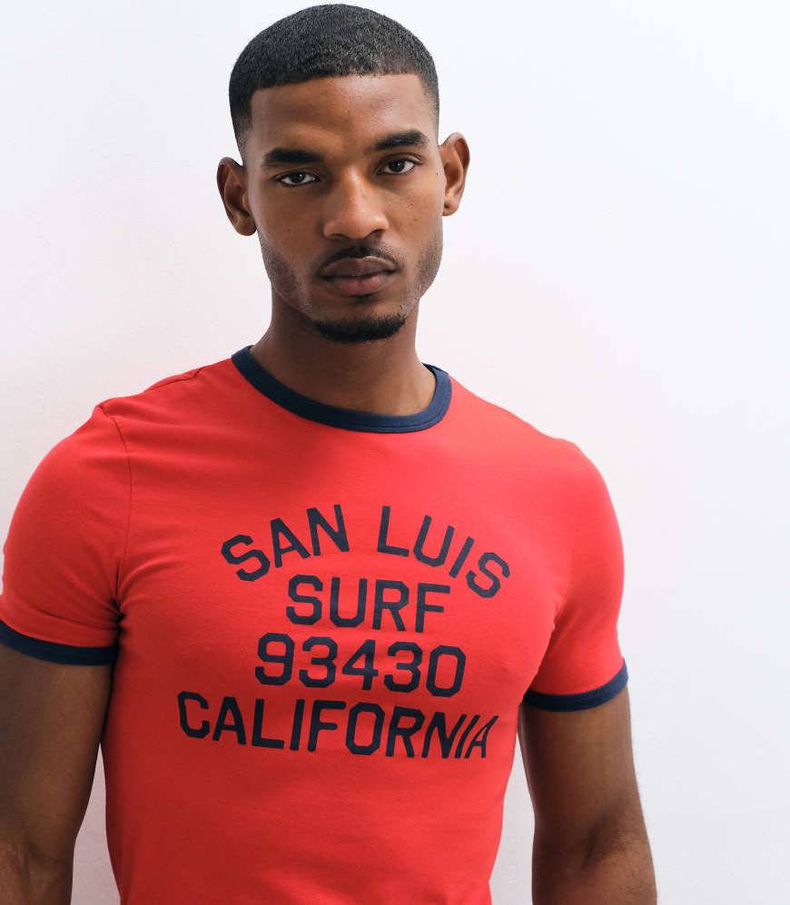 Muscle tshirt ASOS DESIGN Muscle Fit Ringer T-shirt Surf Print - Red