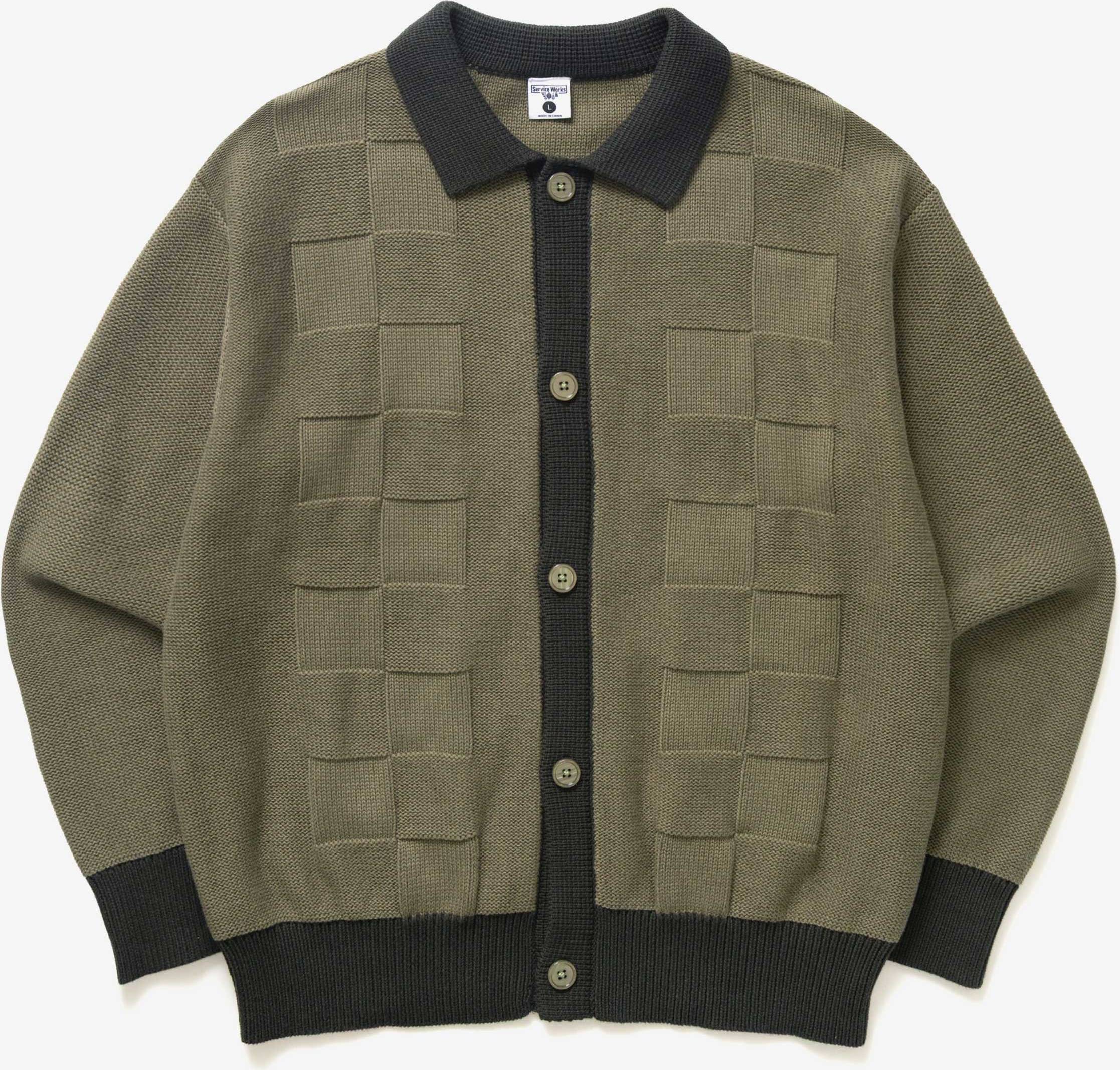 Service Works Check Panel Cardigan - Olive