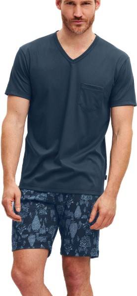 Calida Relax Streamline 1 Short Pyjamas - Blue Pattern