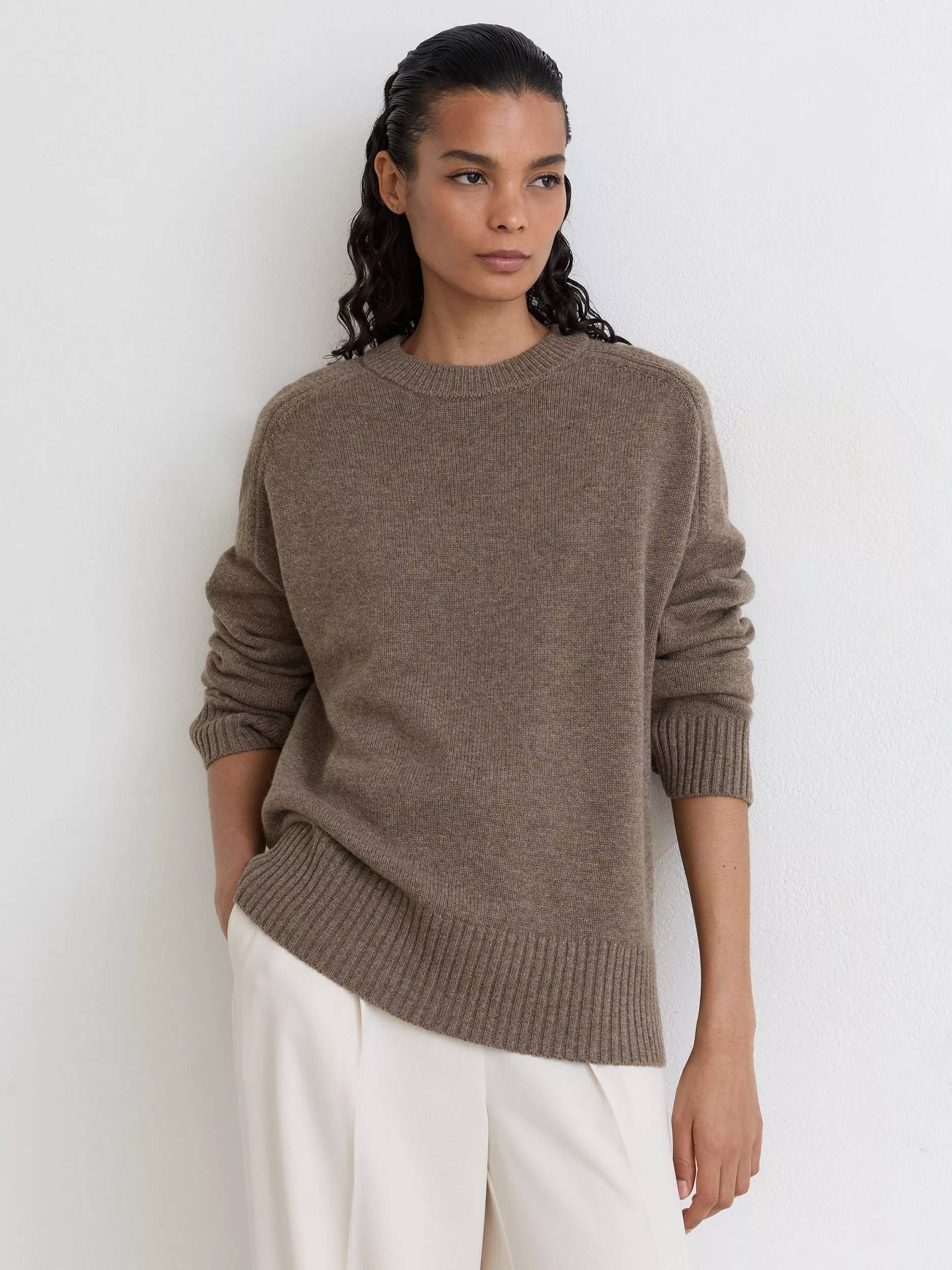 Reiss Riley Raglan Knitted Sweater - Dark Neutral