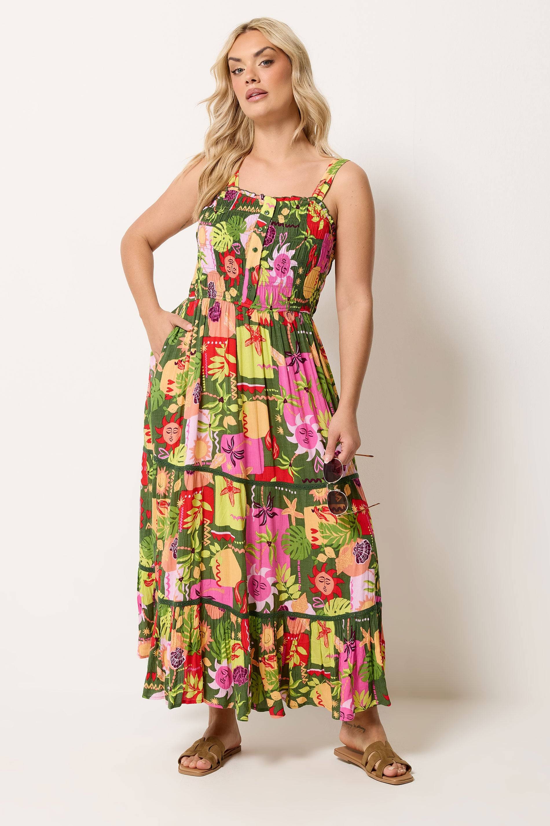 Yours Mixed Shell Placket Maxi Dress - Multicolor