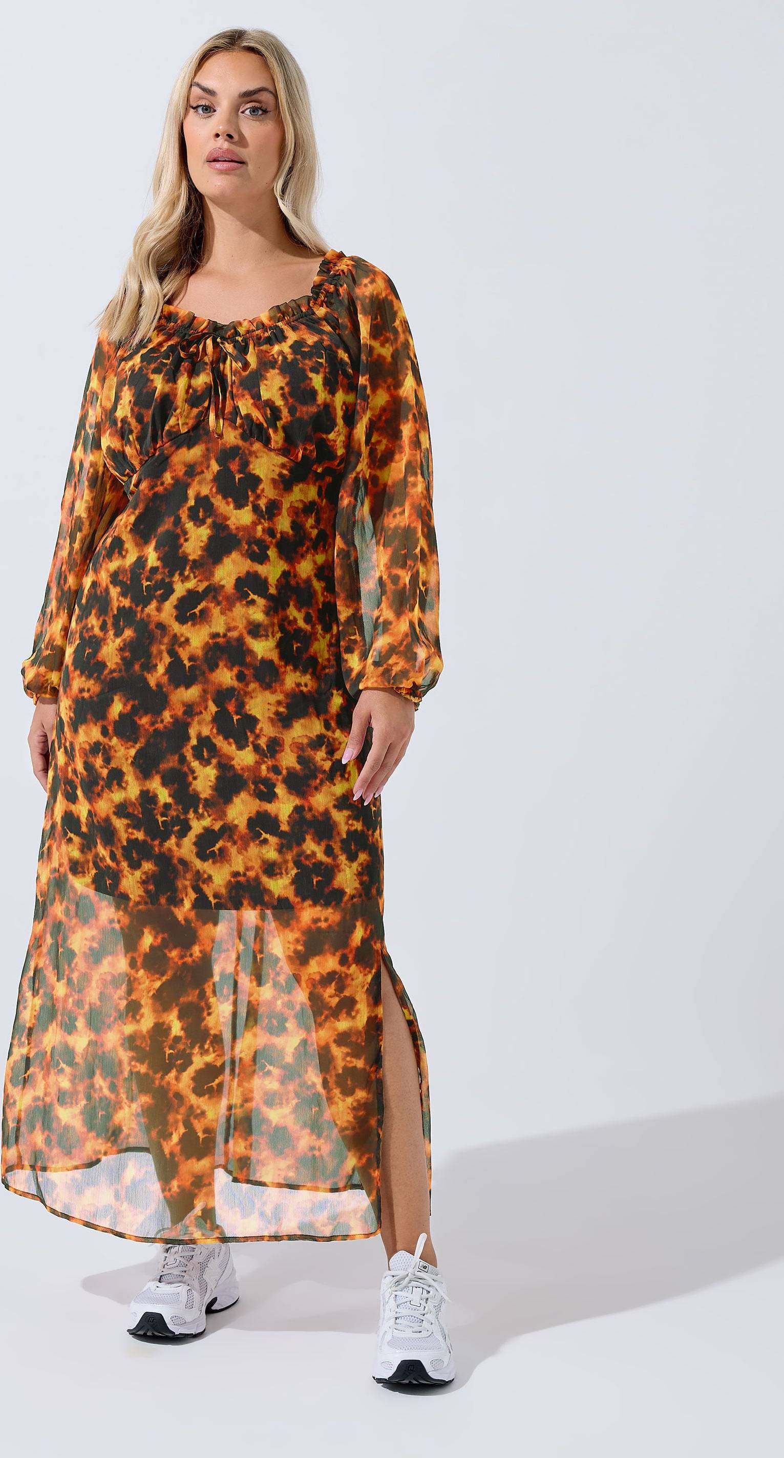 Yours Tortoise Shell Ruffle Maxi Dress - Brown