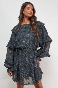 Oasis Printed Ruffle Batwing Sleeve Mini Dress - Multicolour