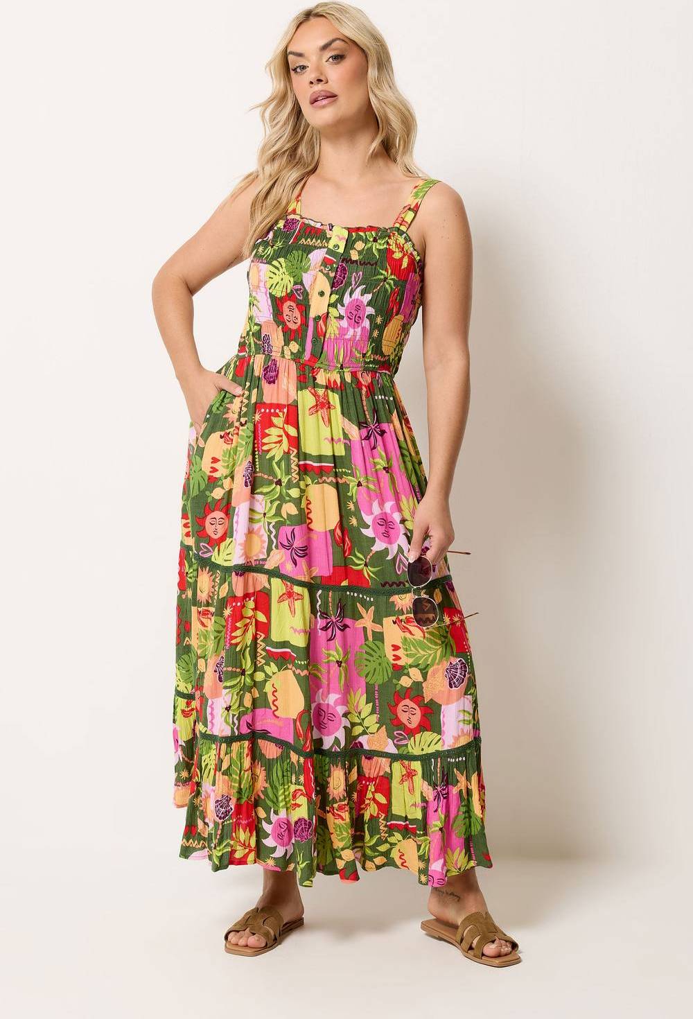 Yours Mixed Shell Placket Maxi Dress - Multicolor