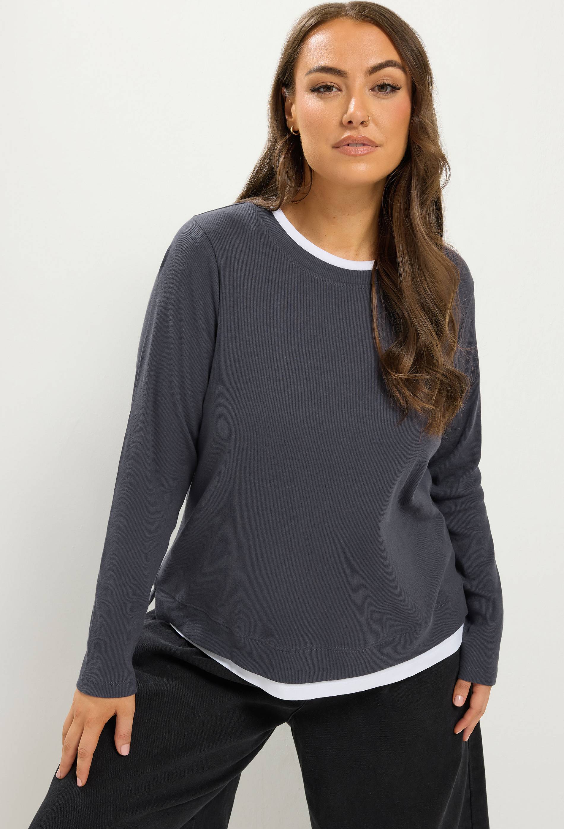 Yours 2-In-1 Ribbed Top Grey White