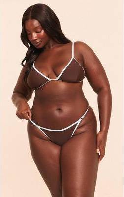 String bikini PrettyLittleThing Plus Chocolate Contrast Binding String Bikini Bottom