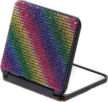 Uxcell Rhinestone Compact Round Double-sided Folding Pocket Mirror - Multicolor