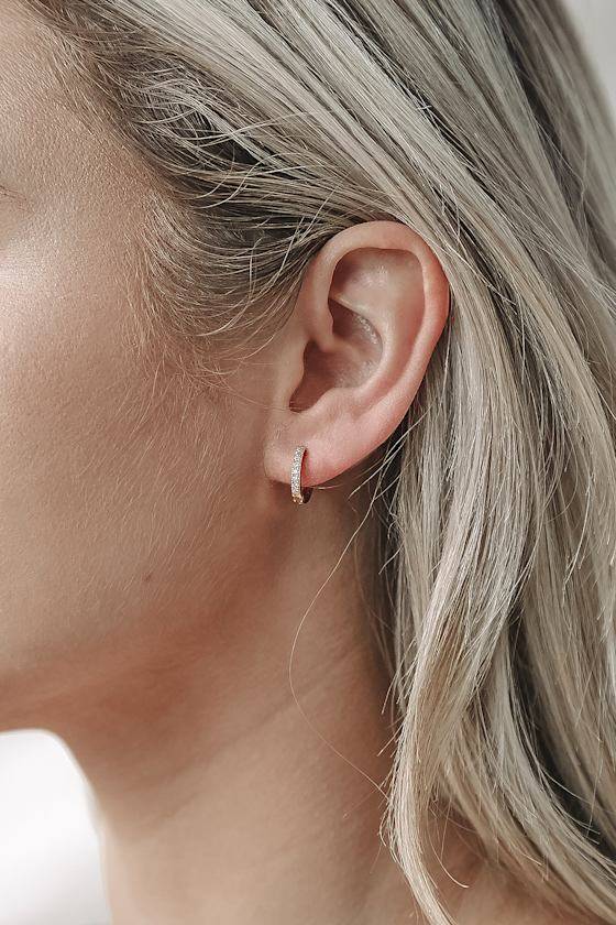 Mini hoop Lulus Gold Rhinestone Mini Hoop Earrings