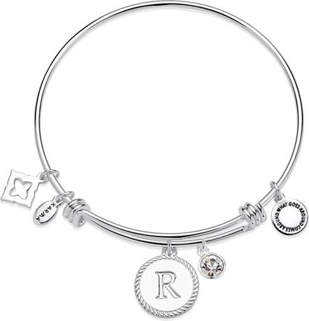 Karma Silver Letter Coin Bangle - Letter R
