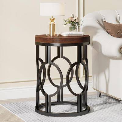 Table D'Appoint Ronde Industrielle Plateau Mdf Marron