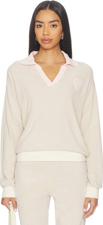 Ultra Lite Color Block Heart Collared Pullover - Stone Multi