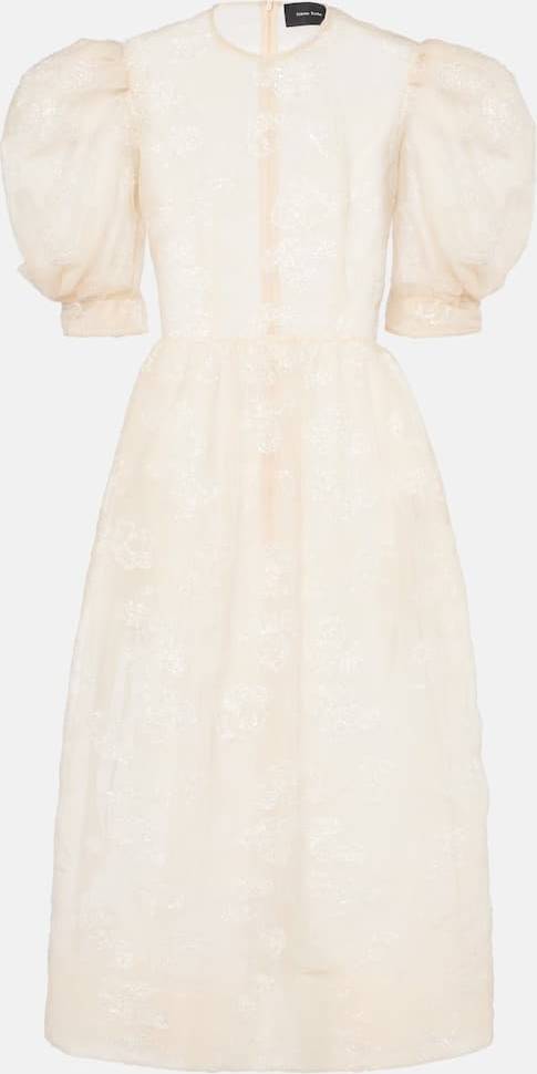 Simone Rocha Embroidered Midi Dress - Beige