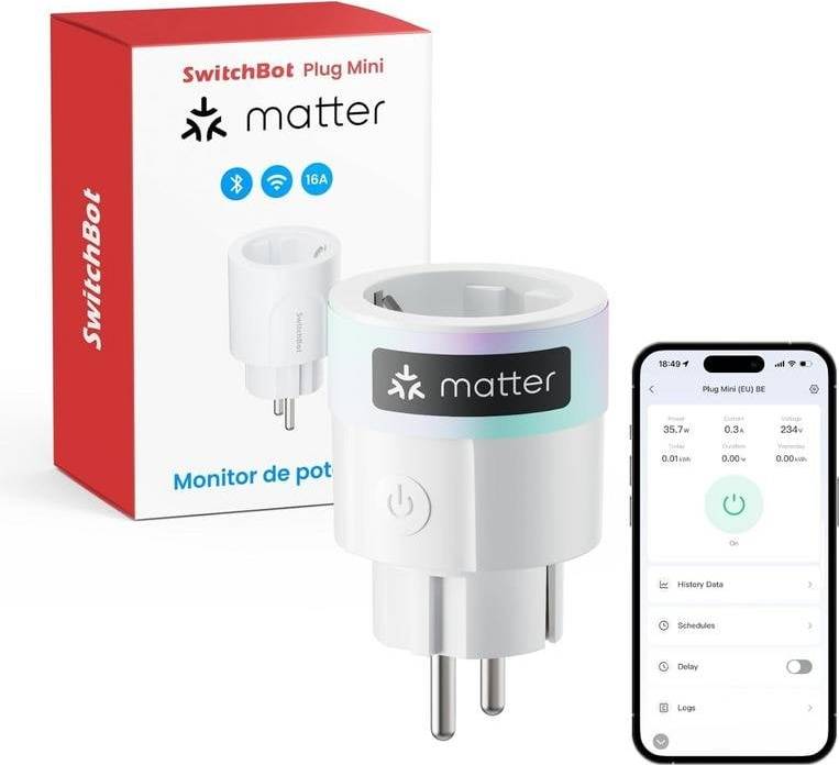 SwitchBot Plug Mini Matter Smart Plug - Silver/White