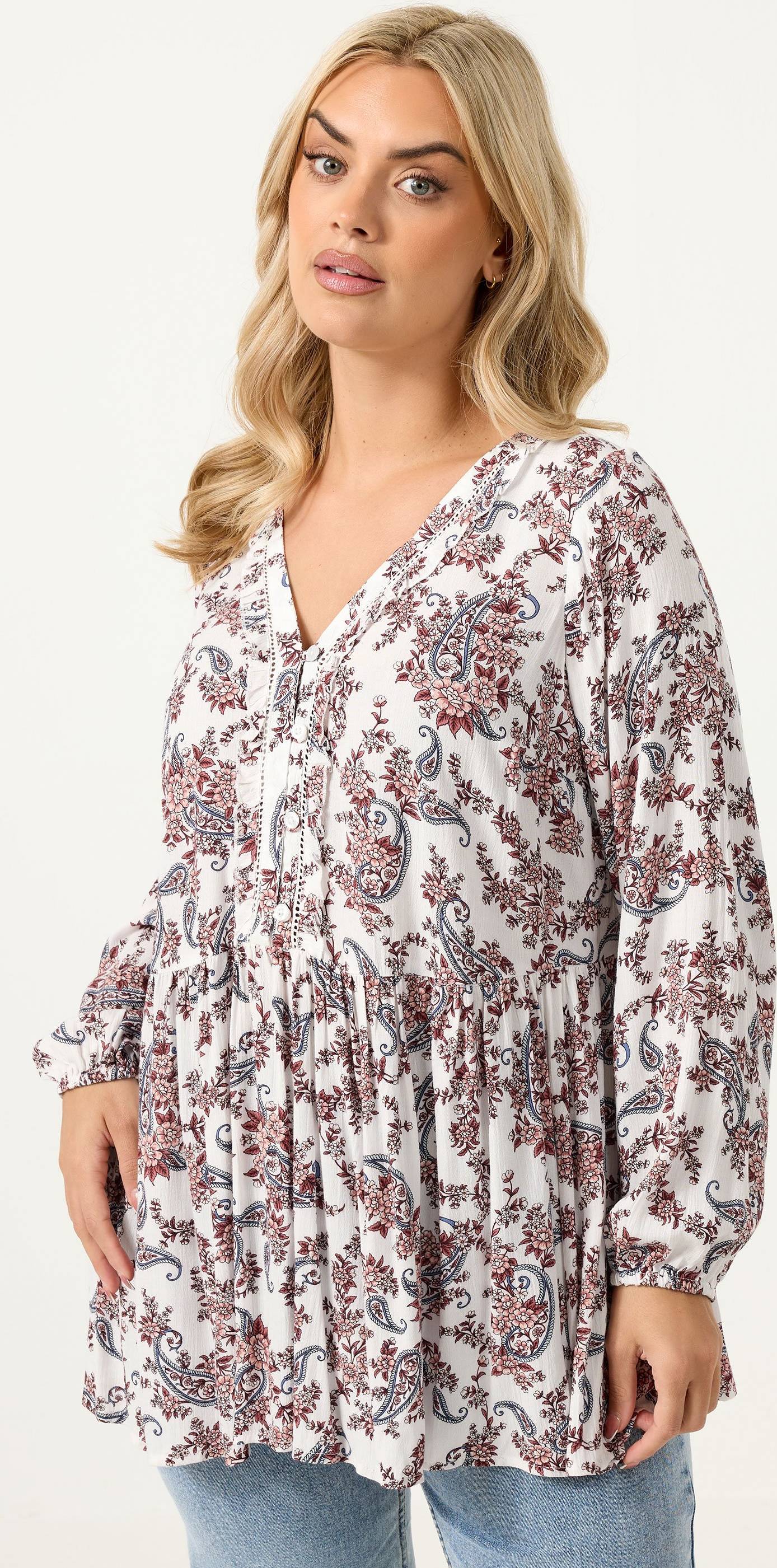 Yours Paisley Print Ruffle Blouse - Multicolor