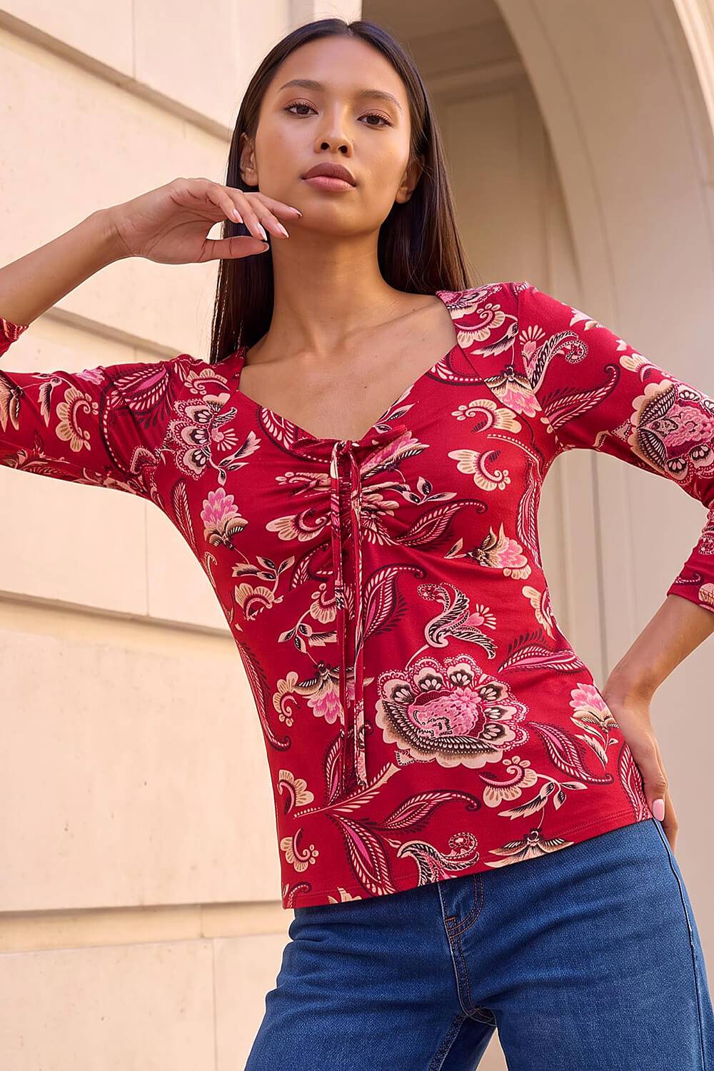 Roman Drawstring Top - Red