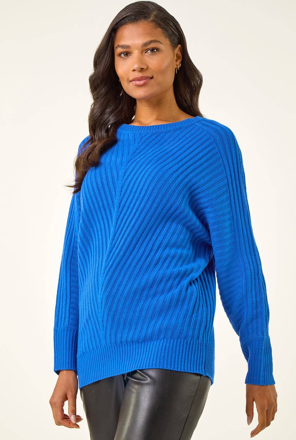 Roman Ribbed Geometric Print Batwing Jumper - Royal Blue