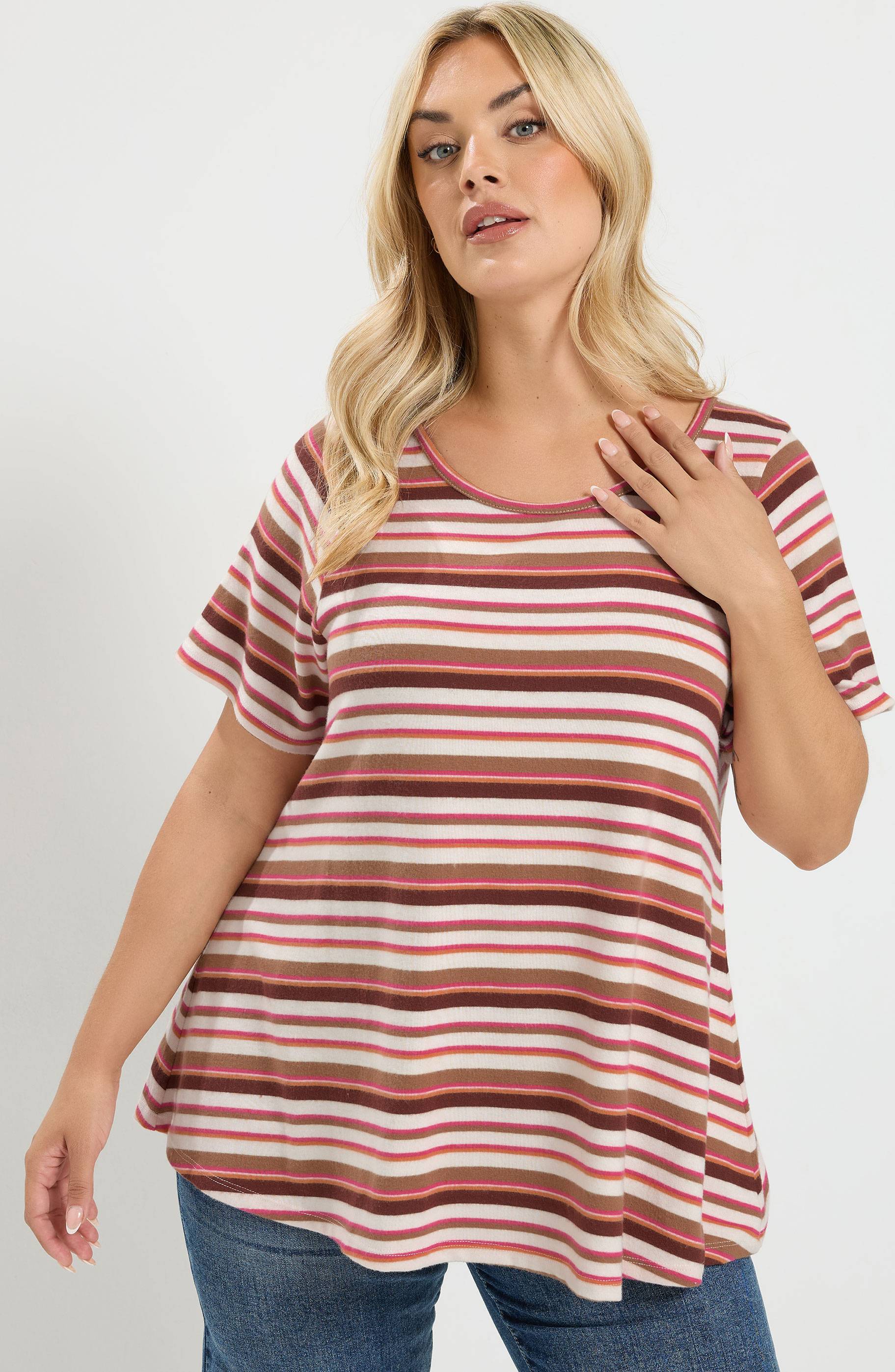Yours Plus Size Stripe Ribbed Top - Multicolor