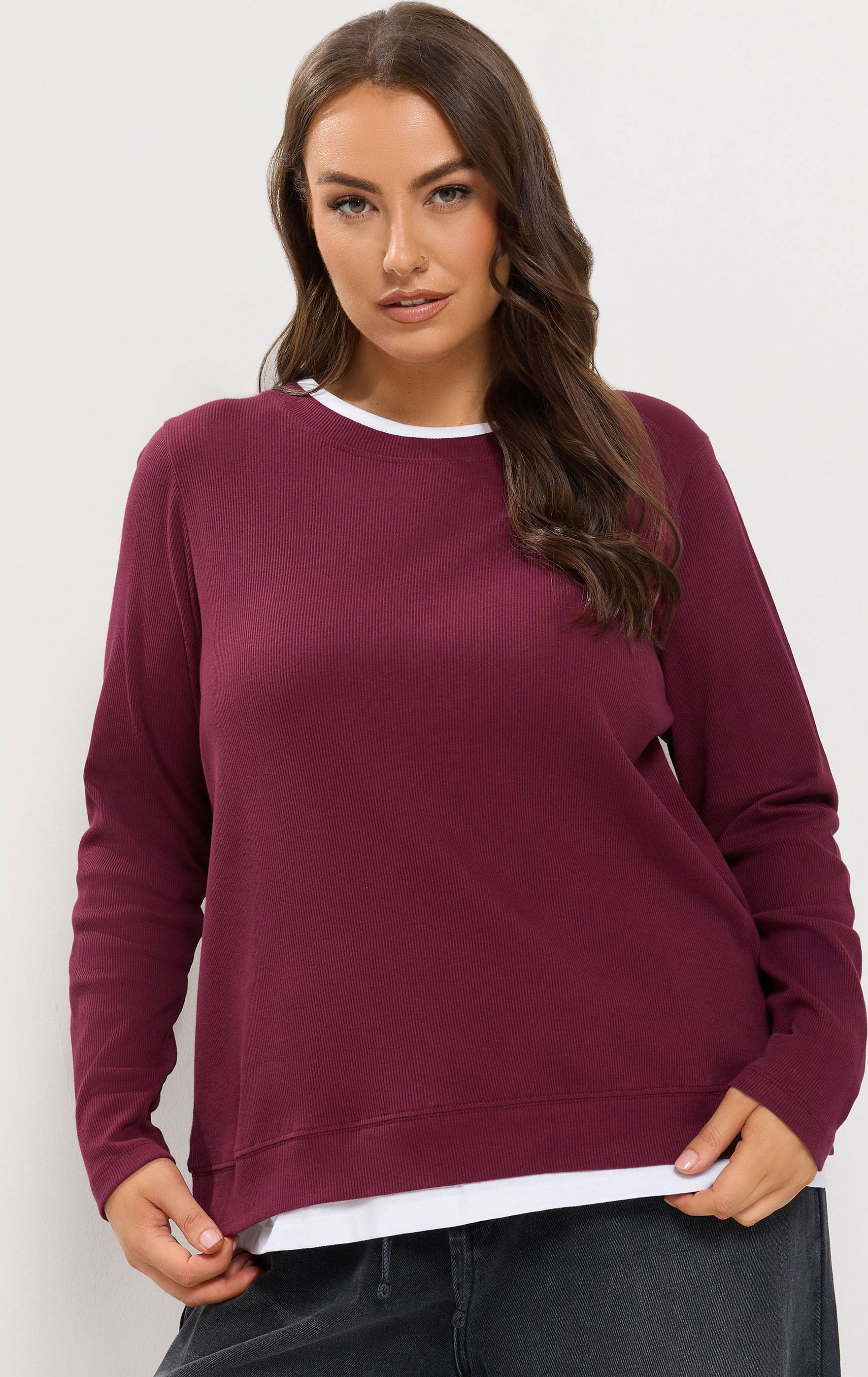 Yours 2-In-1 Ribbed Top - Wine Red/White
