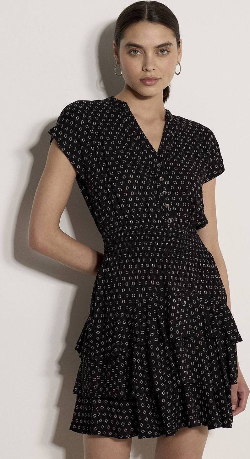Apricot Geo Print Ruffle Mini Dress - Black