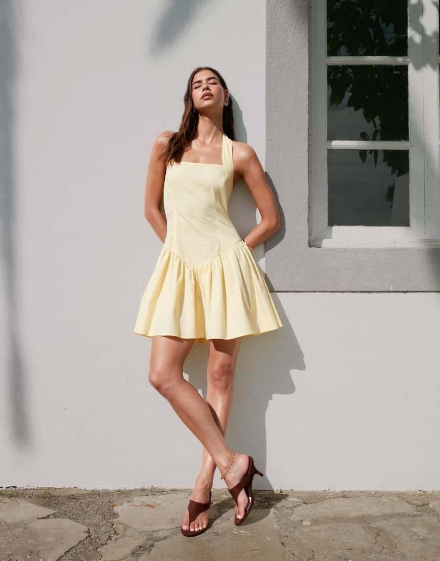 ASOS DESIGN Mini Halterjurk Met Ruches - Geel