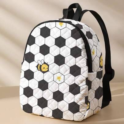 Shein Football Texture Pattern Diamond Quilted Kids Backpack Large-Capacity Zipper Closure - Lightweight Large-Capacity