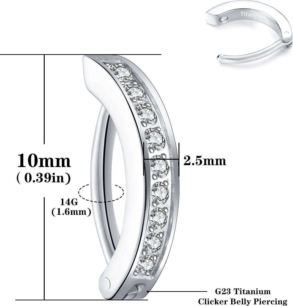 Titanium Clicker Belly Button Ring Reverse Curved Hoop Navel