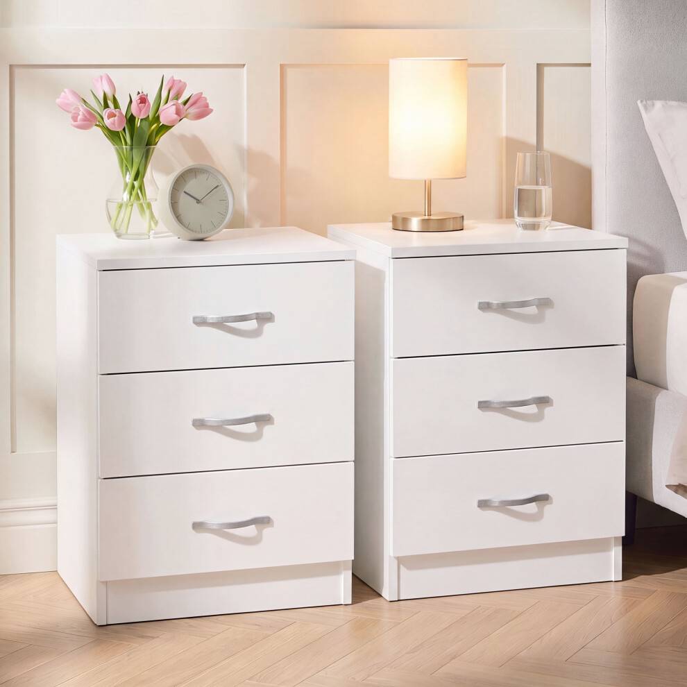Vida Designs Riano Bedside Table Set 2 3 Drawer Chest Nightstands Bedside Table 2pcs