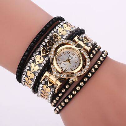 Shein Rhinestone Decor Round Quartz Watch
