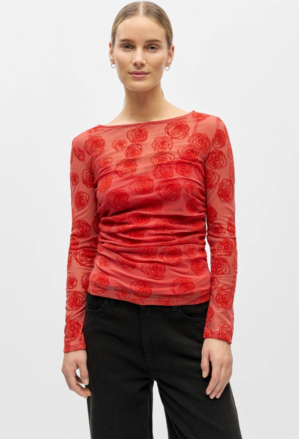 Object Elodie Top Cranberry Poinsette Roses