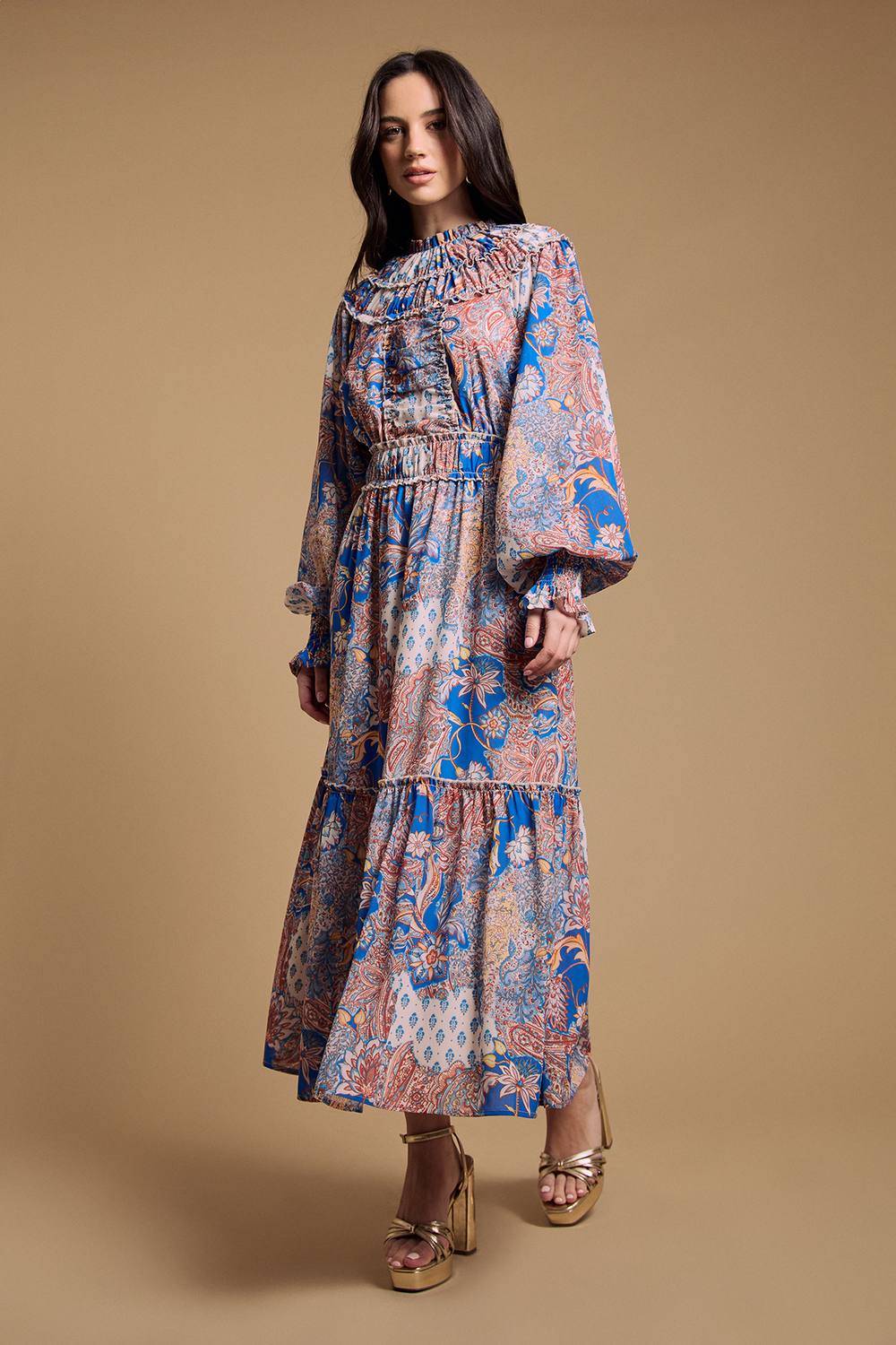 Oasis Ruffle Detail Midi Dress - Multicolor