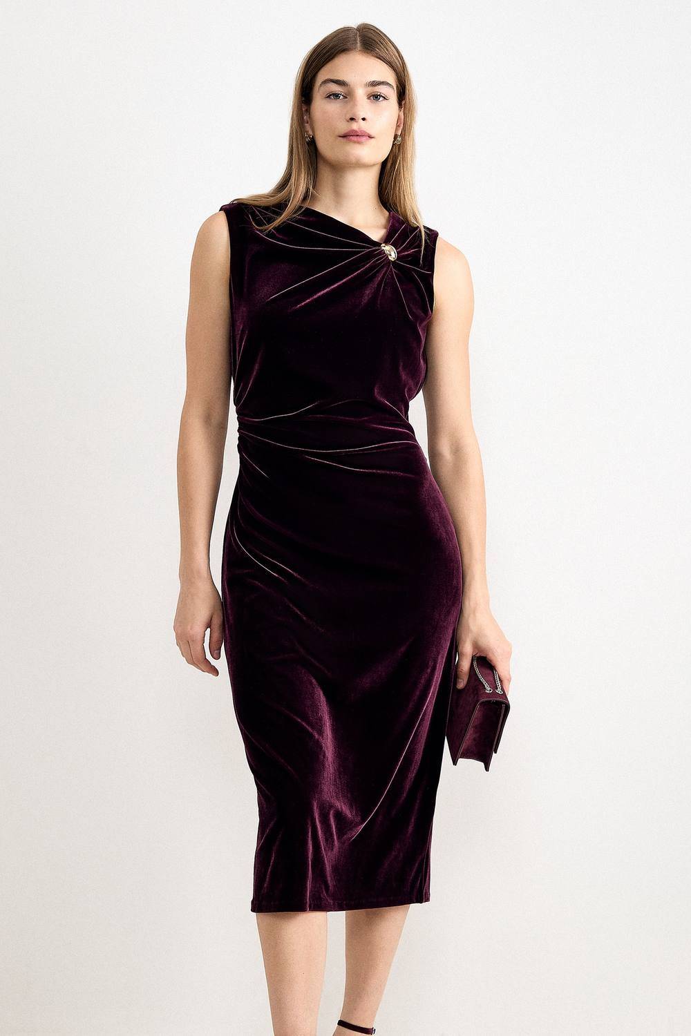 Phase Eight Bella Velvet Ruched Mini Dress - Wine