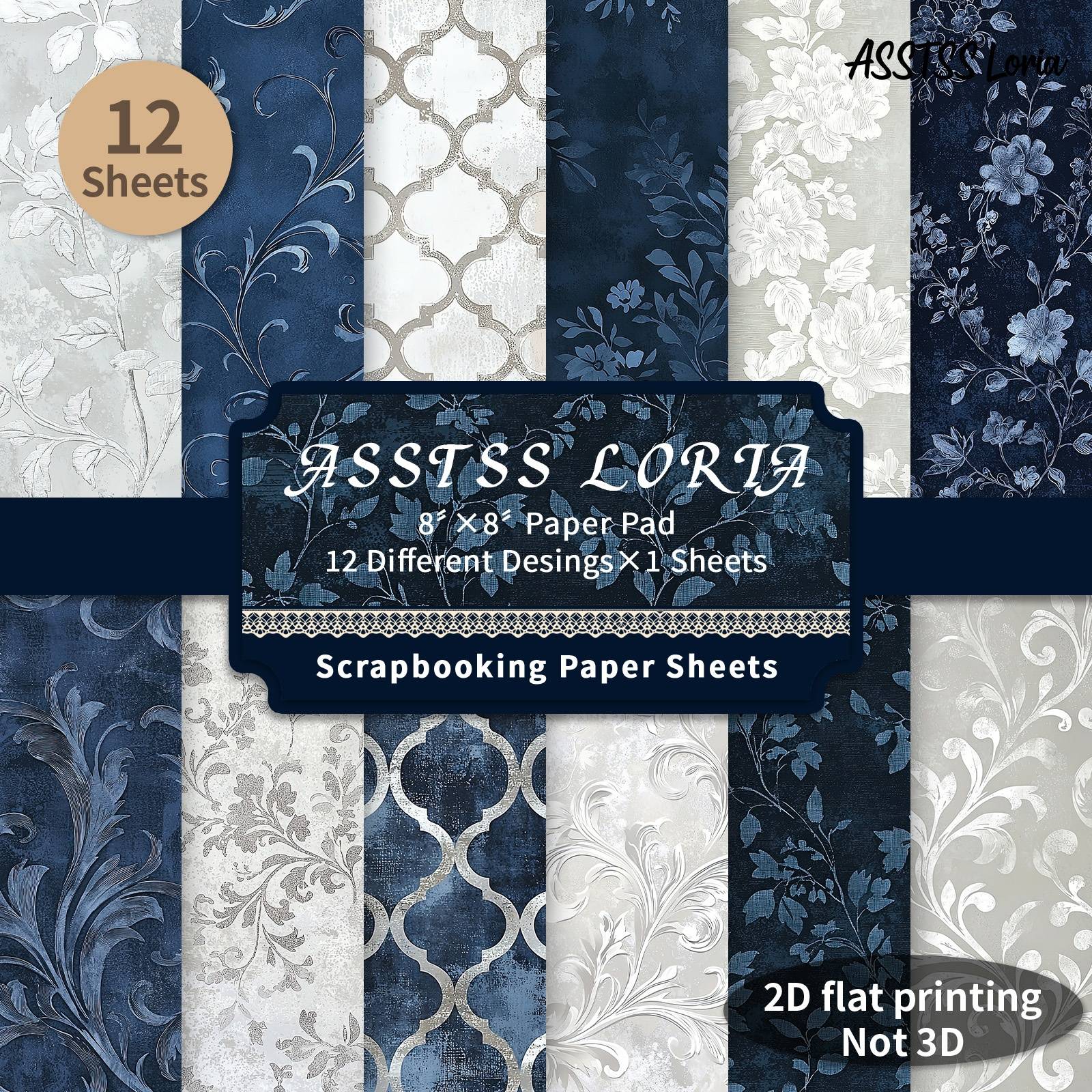 Temu 12-Sheet Asstss Loria 8x8 Inch Scrapbooking Paper Pad
