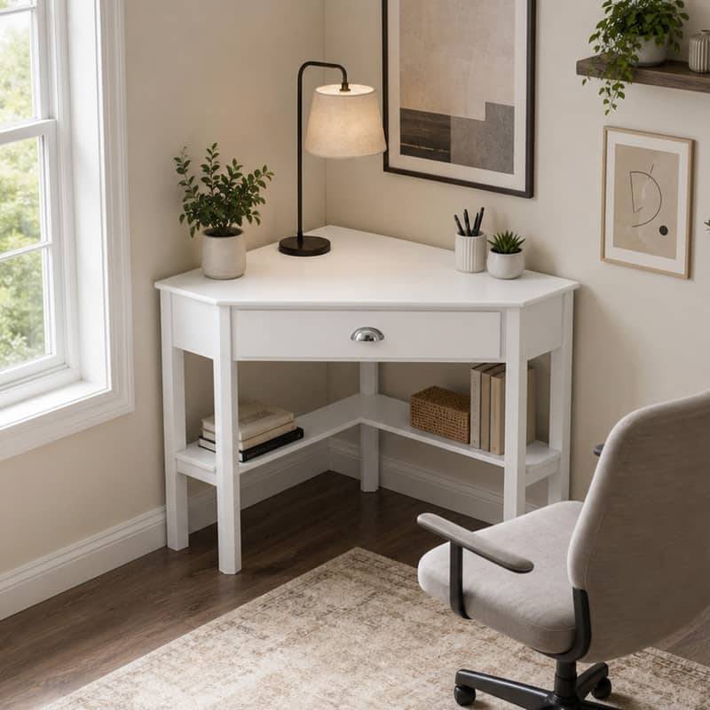 White corner desk Wellfor Corner Computer Desk With Drawer Writing Desk