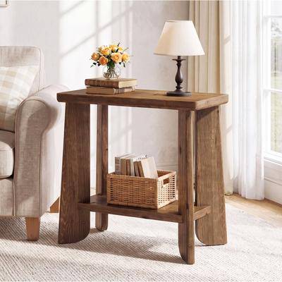 Solid Wood End Table 2-Tier Rectangle Side