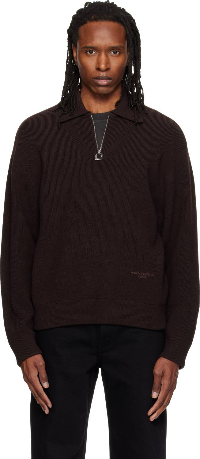 50 507 Brown Ribbed Wool Polo 507D MUD