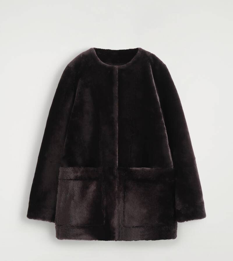 COS Collarless Shearling Jacket - Brown