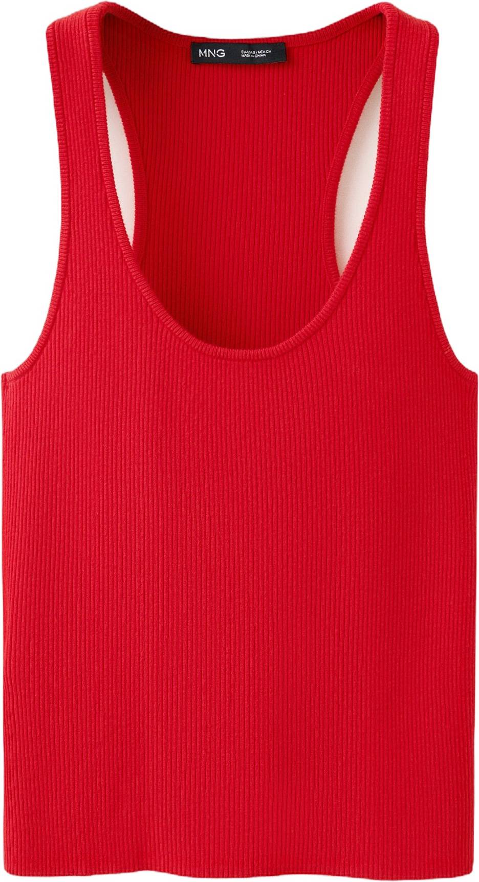 Mango Fitted Ribbed Top Dam Linnen - Red