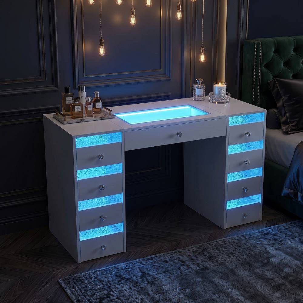 9-Drawer Vanity Dressing Table With RGB LED Lights