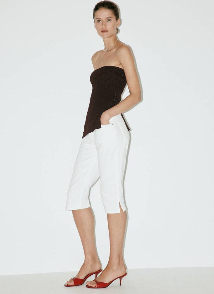 Mango Azucena Ribbed Strapless Top - Chocolate