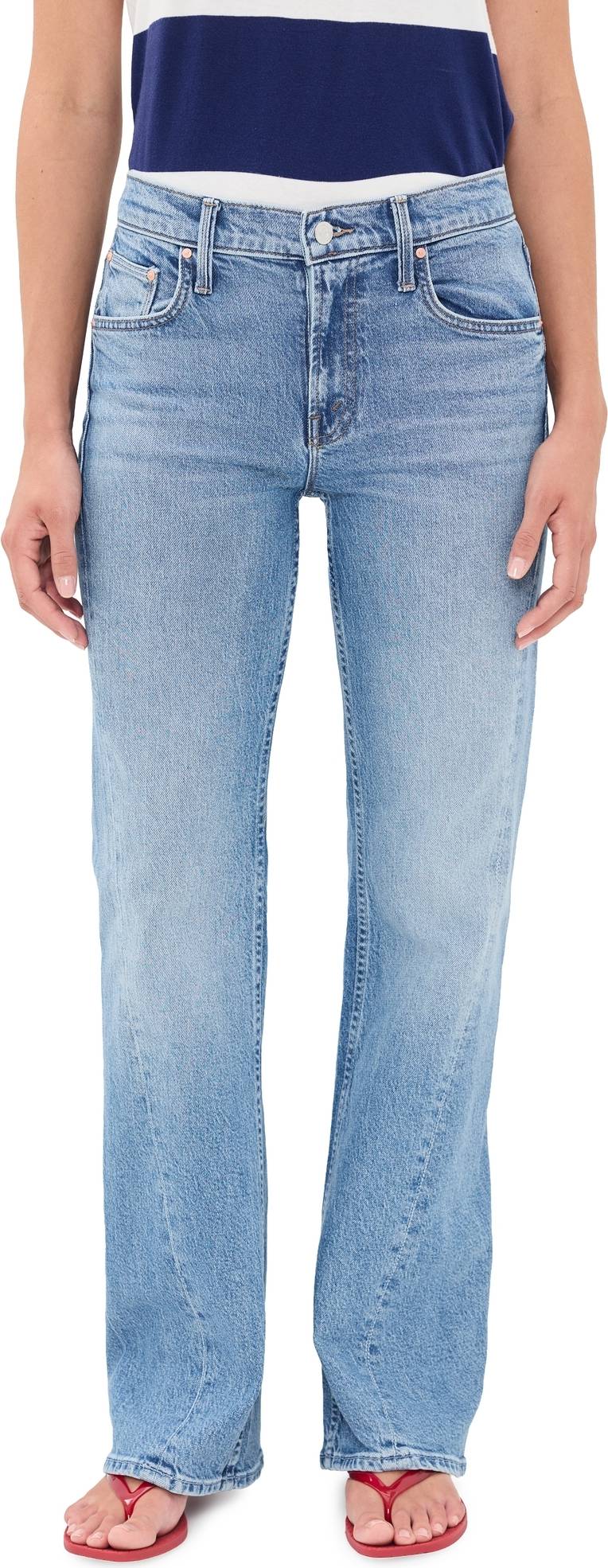 Mother The Rascal Skimp Mid Rise Straight Leg Jeans - Blue