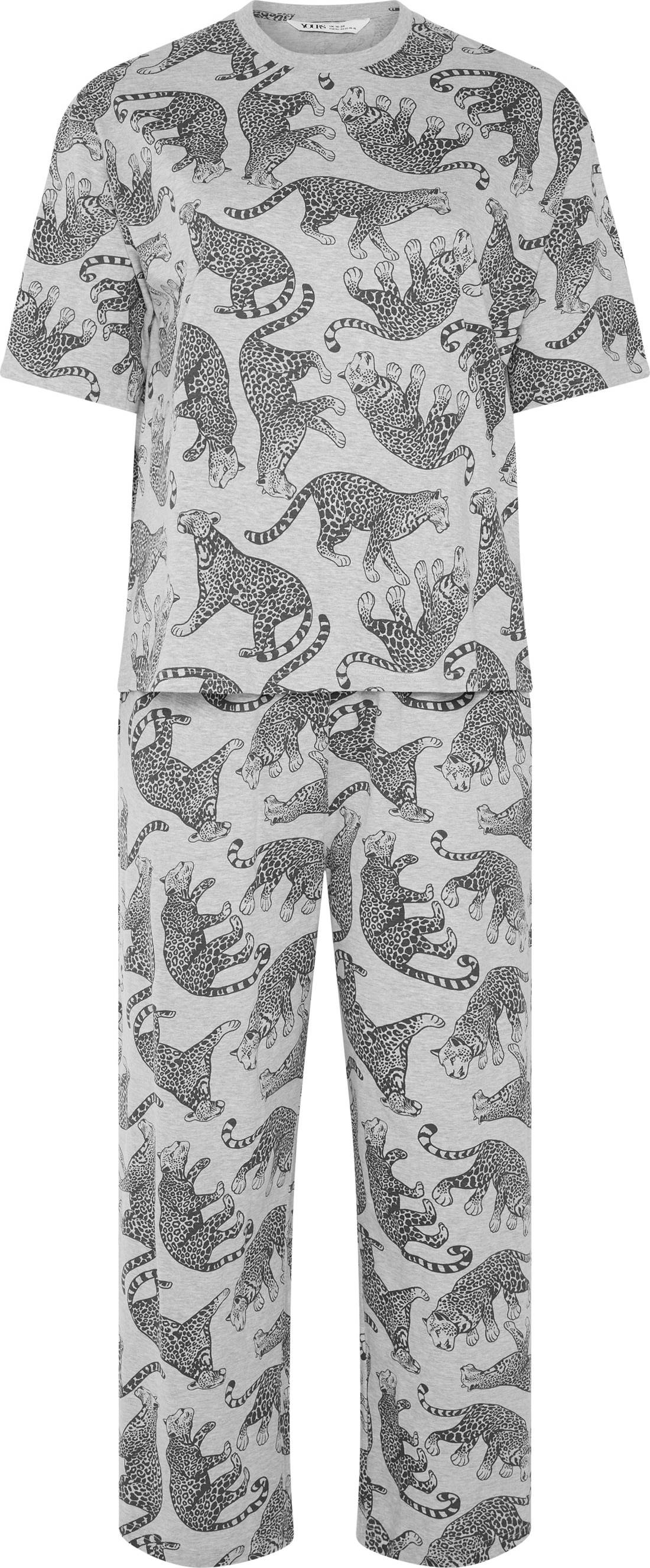 Yours Grey Leopard Wide Leg Pyjamas Set