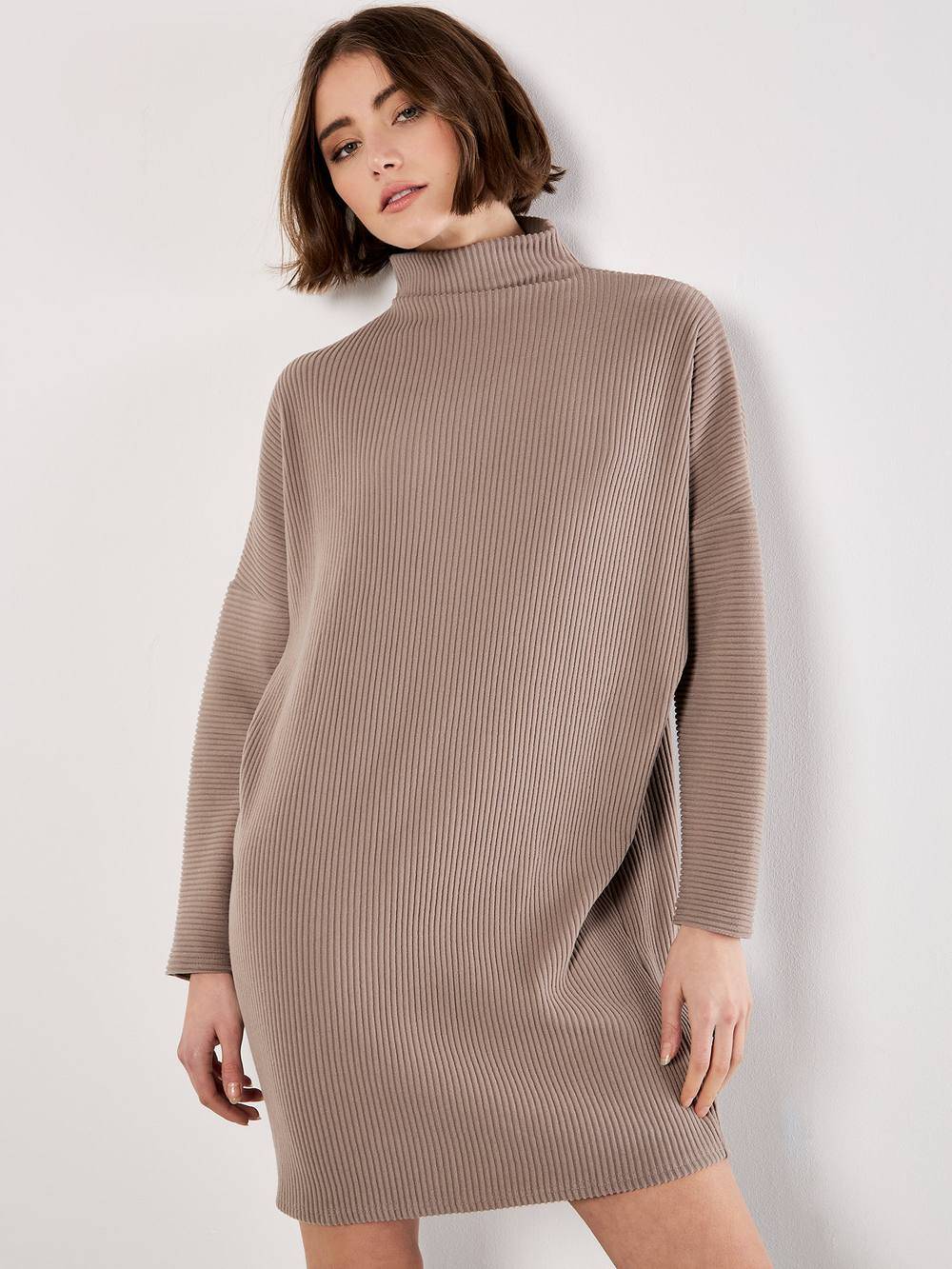 Apricot Ribbed Cocoon Mini Dress Grey