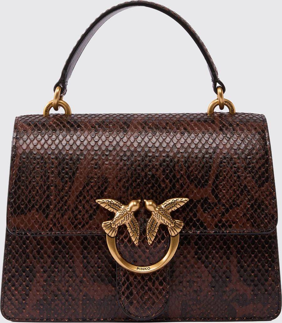 Pinko Love Bag One Python Print Leather Mini Handbag - Brown