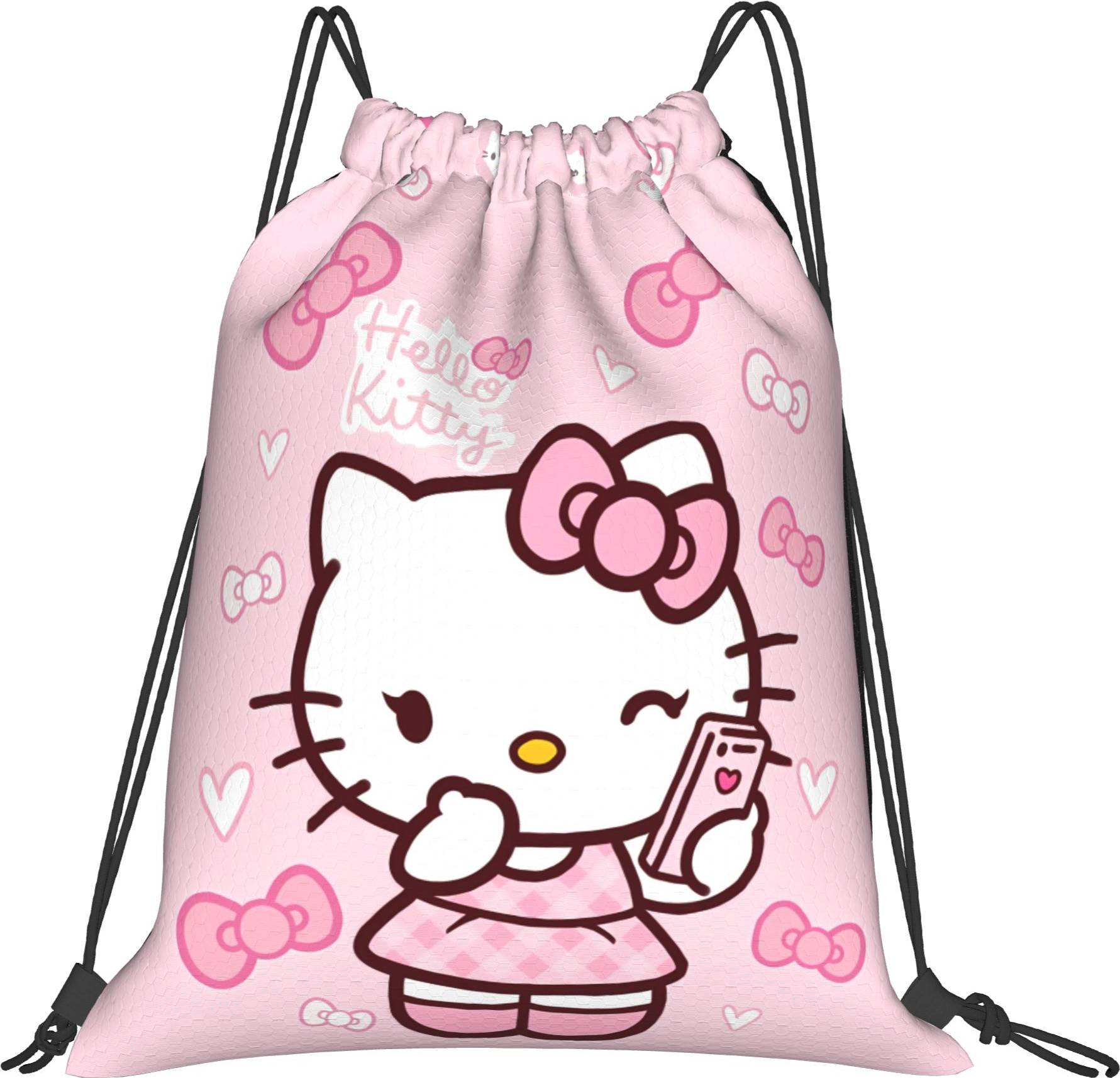 Temu Durable Drawstring Backpack Hello Kitty Design